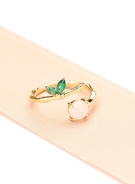 新品天然珍珠镀金玉石雕花戒指女