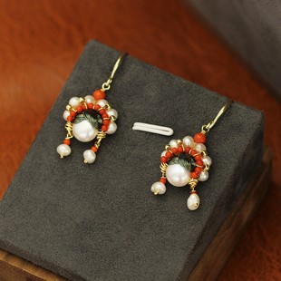 2024年新年红色刀马旦手作耳环耳坠女秋冬轻奢独特耳钉新中式耳钩