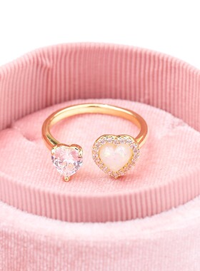 可调节开口饰品爱心戒指锆石简约