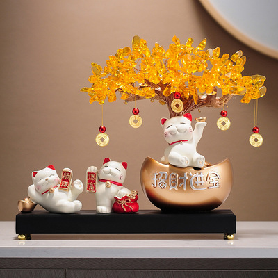 招财猫发财树入门玄关高级摆件办公室客厅家居新店开业大吉装饰品