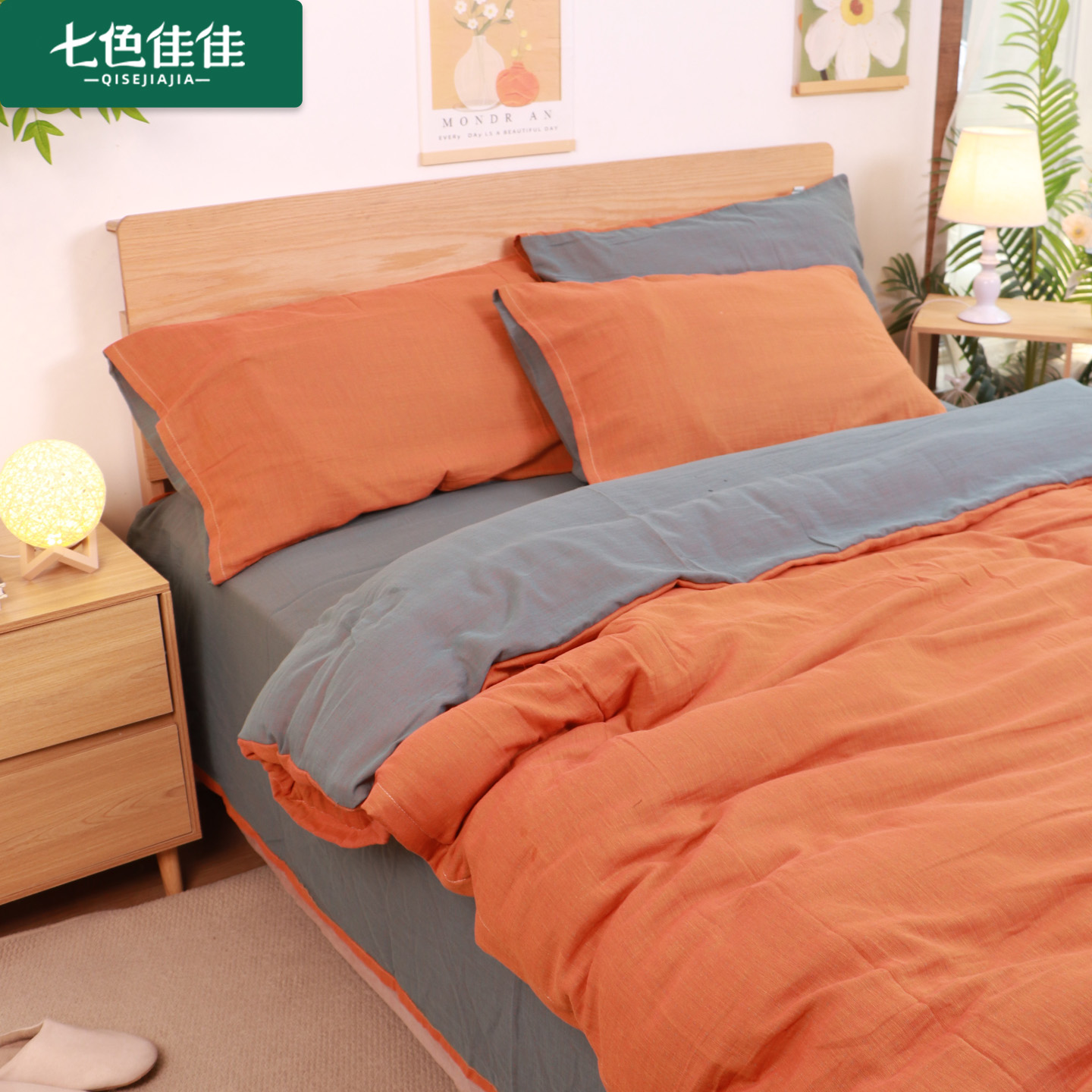 a类母婴级纯棉双层纱被套双面