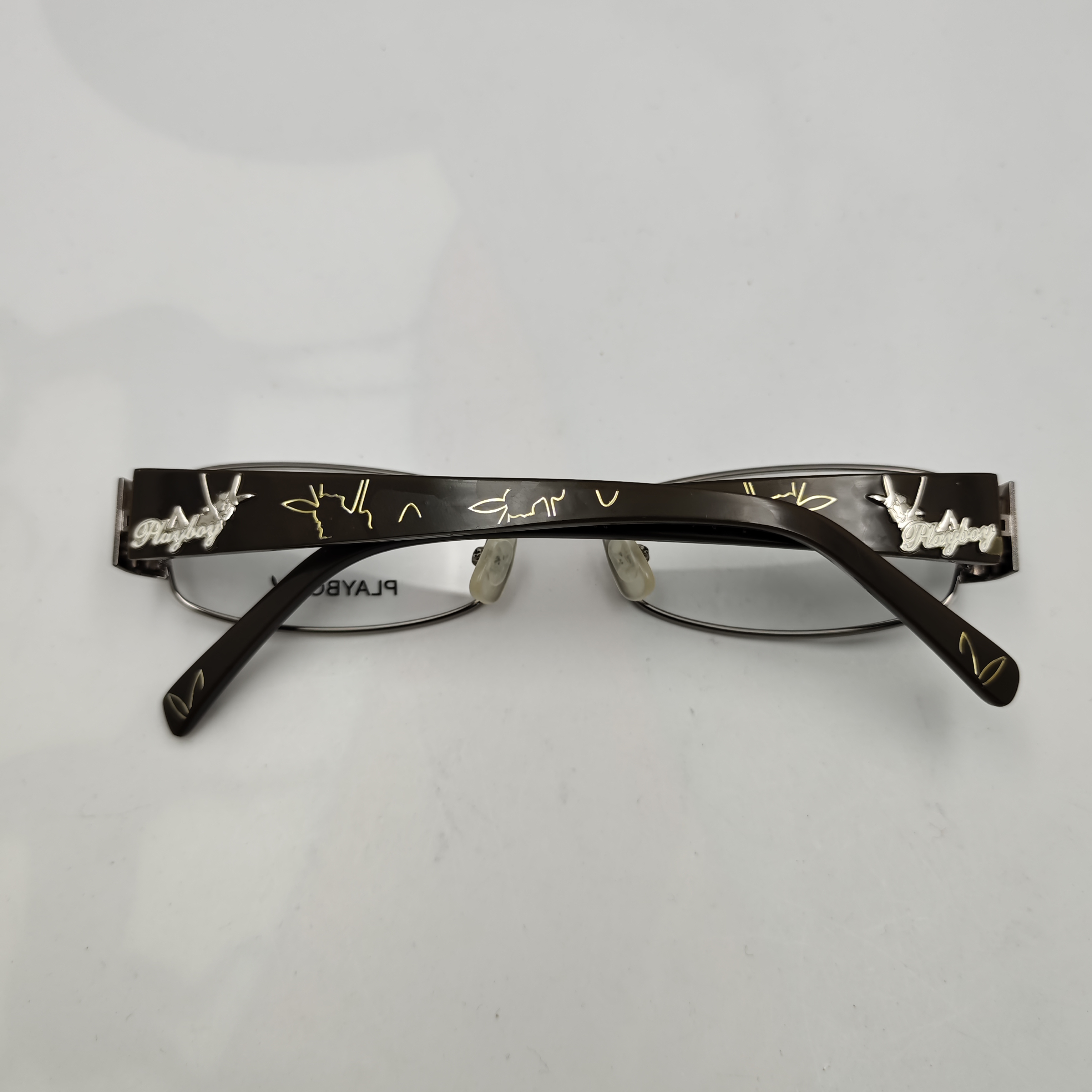 金属半框眼镜深棕银色配色金色装饰线条 时尚百搭款CE526