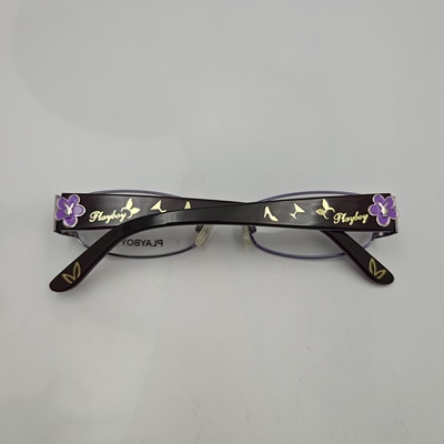 Playboy女半框金属眼镜架时尚紫色花朵装饰轻便舒适光学镜框CE513