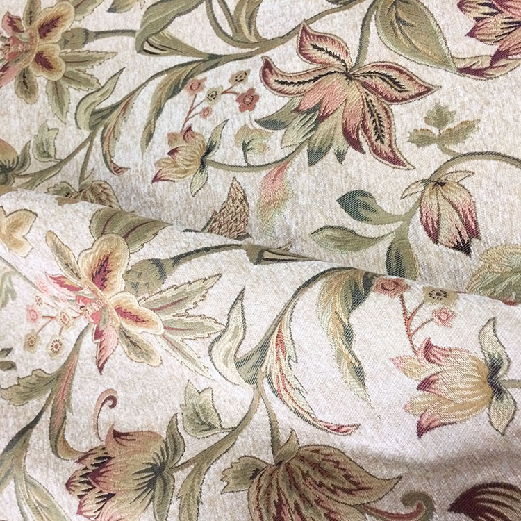 美式提花沙发布料批发加厚雪尼尔窗帘面料花朵田园沙发套罩定制