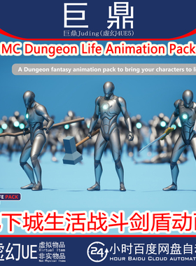 UE5.0+MC Dungeon Life Animation Pack地下城生活战斗剑盾杖动画