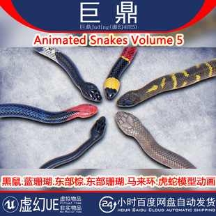 虚幻4UE5 Animated Snakes Volume 5黑鼠东部蓝珊瑚蛇模型动画