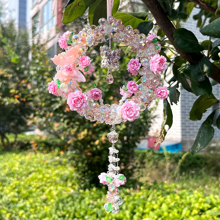 汽车挂件轻奢水晶蝴蝶花朵车挂汽车装饰挂件精致手工感