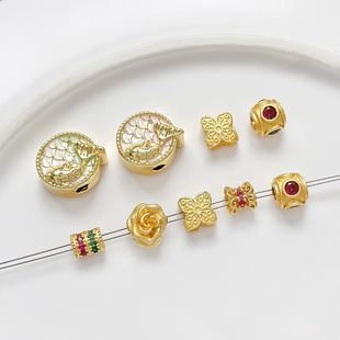 沙金牡丹珐琅彩镂空隔珠diy手工饰品手链项链串珠编绳配件材料