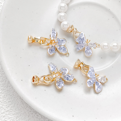 栀子花蝴蝶珍珠扣铜镀真金配件