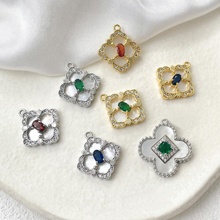 14k包金保色天然贝母云母幸运草菱形吊坠diy手工饰品手链项链配件