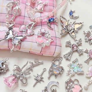 ins黑粉y2k蝴蝶樱桃玫瑰挂件diy手工手链项链串珠手机链吊坠材料