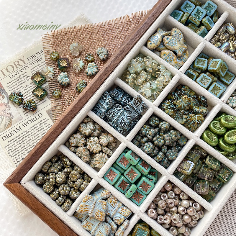 【绿萝梦】进口捷克琉璃复古串珠墨绿做旧色系DIY手工手机链散珠