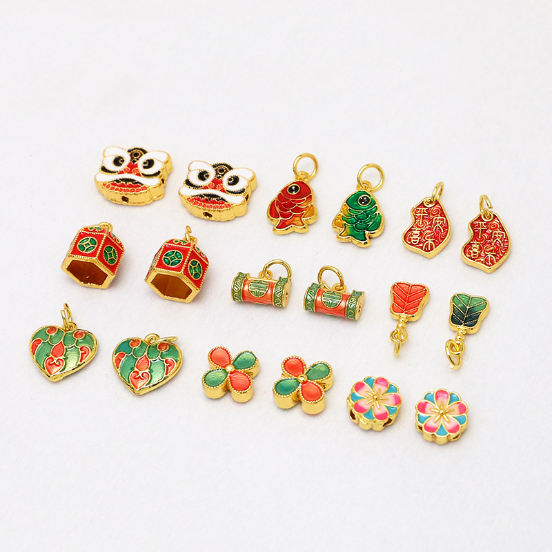 古法沙金舞狮金鱼平安符平安锁双面吊坠diy手工饰品手链配件
