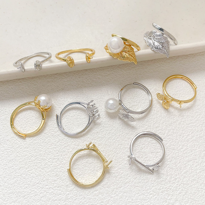 18k保色多款简约戒指戒托巴洛克珍珠托开口diy手工手作饰品配件