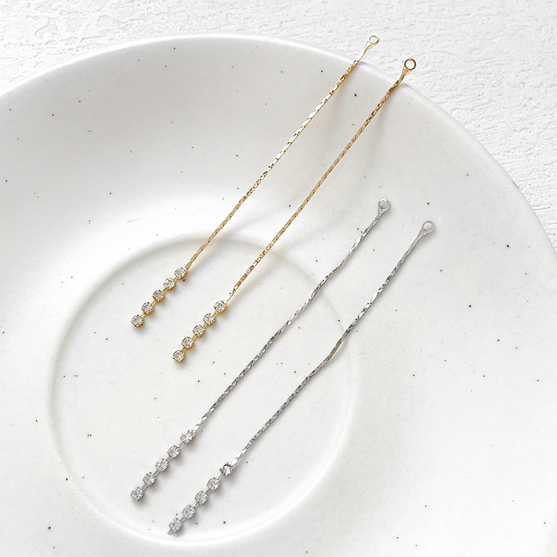 锆石流苏耳环吊坠铜镀真金配件