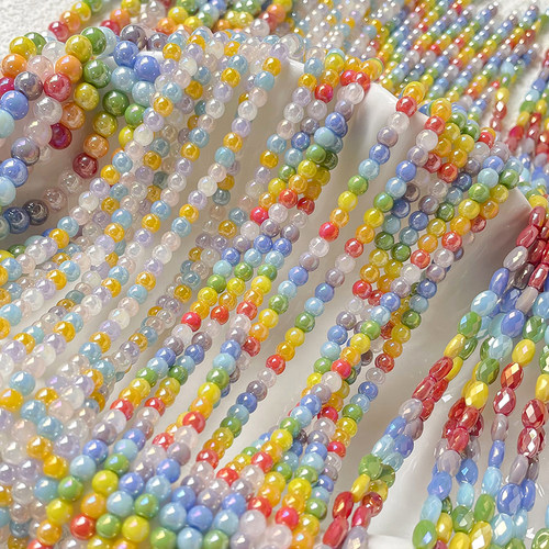 4mm8mm彩色玻璃珠子散珠diy手工手链项链串珠手机链配件