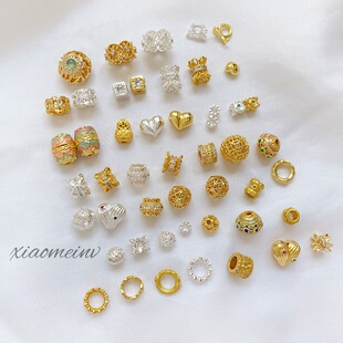 镀金保色珐琅彩镶嵌锆石隔珠镂空珠托合集diy手工手链配件饰品