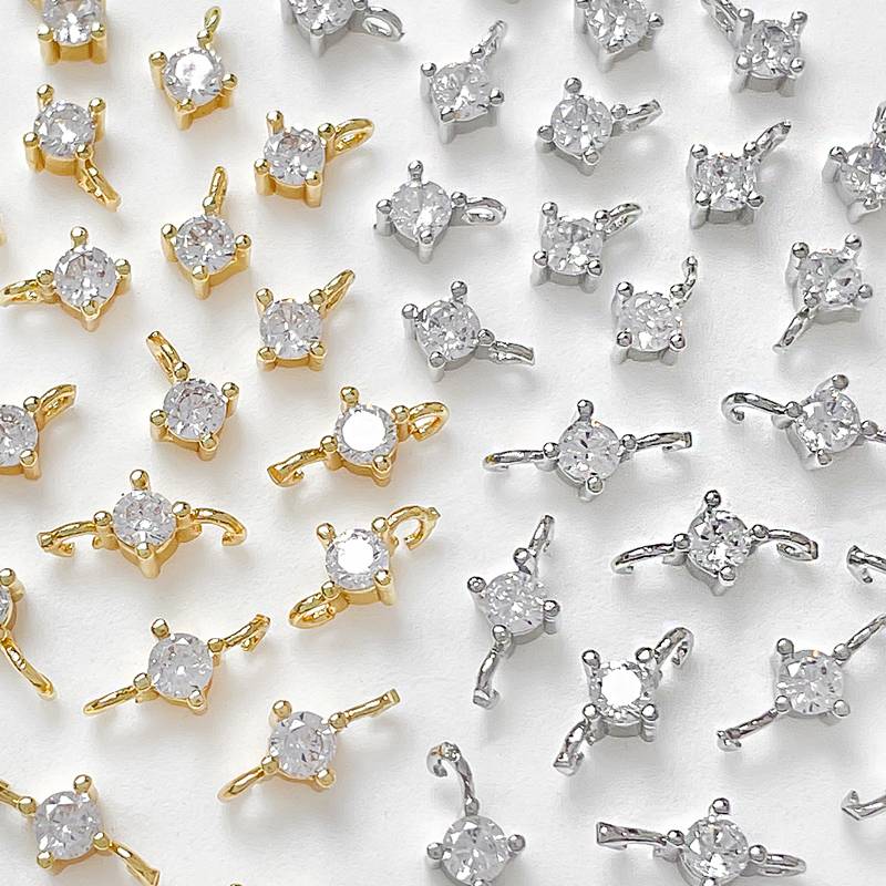 锆石双吊吊坠钻杯铜镀真金配件