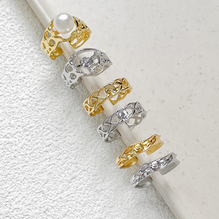 14k铜包金保色镂空珍珠托戒指圈戒托diy手工饰品指环手饰配件材料