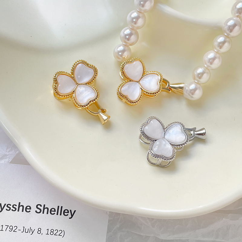 仿贝母三叶草珍珠扣铜镀真金配件