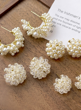 14k精致温柔风珍珠耳环女新款925银针高级感复古C形夸张耳饰