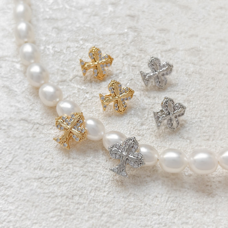 铜镀真金保色18k桃心十字架连接扣diy手工饰品手链项链收尾扣头