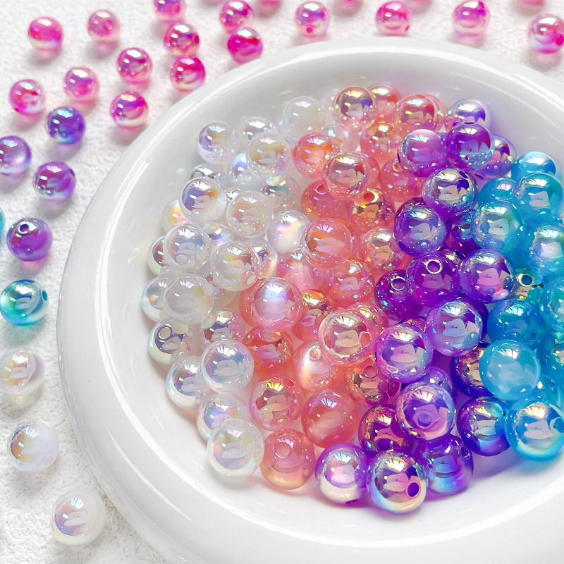 亚克力极光炫彩人鱼泡泡珠圆珠diy手作手链项链串珠手机链配件