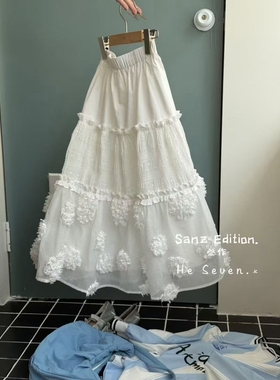 叁作SANZ品牌童装实体店断码捡漏中长半裙花朵裙QS119