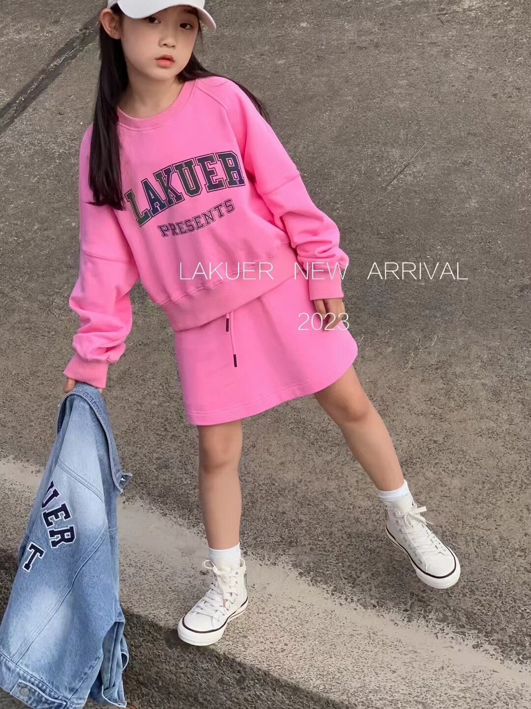 波拉波拉lakuer拉酷儿xr2052粉色卫衣配半裙套装童装实体店现货