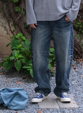 TINGOPLANET2025秋冬新款男士重磅水洗牛仔裤休闲长裤宽松直筒潮
