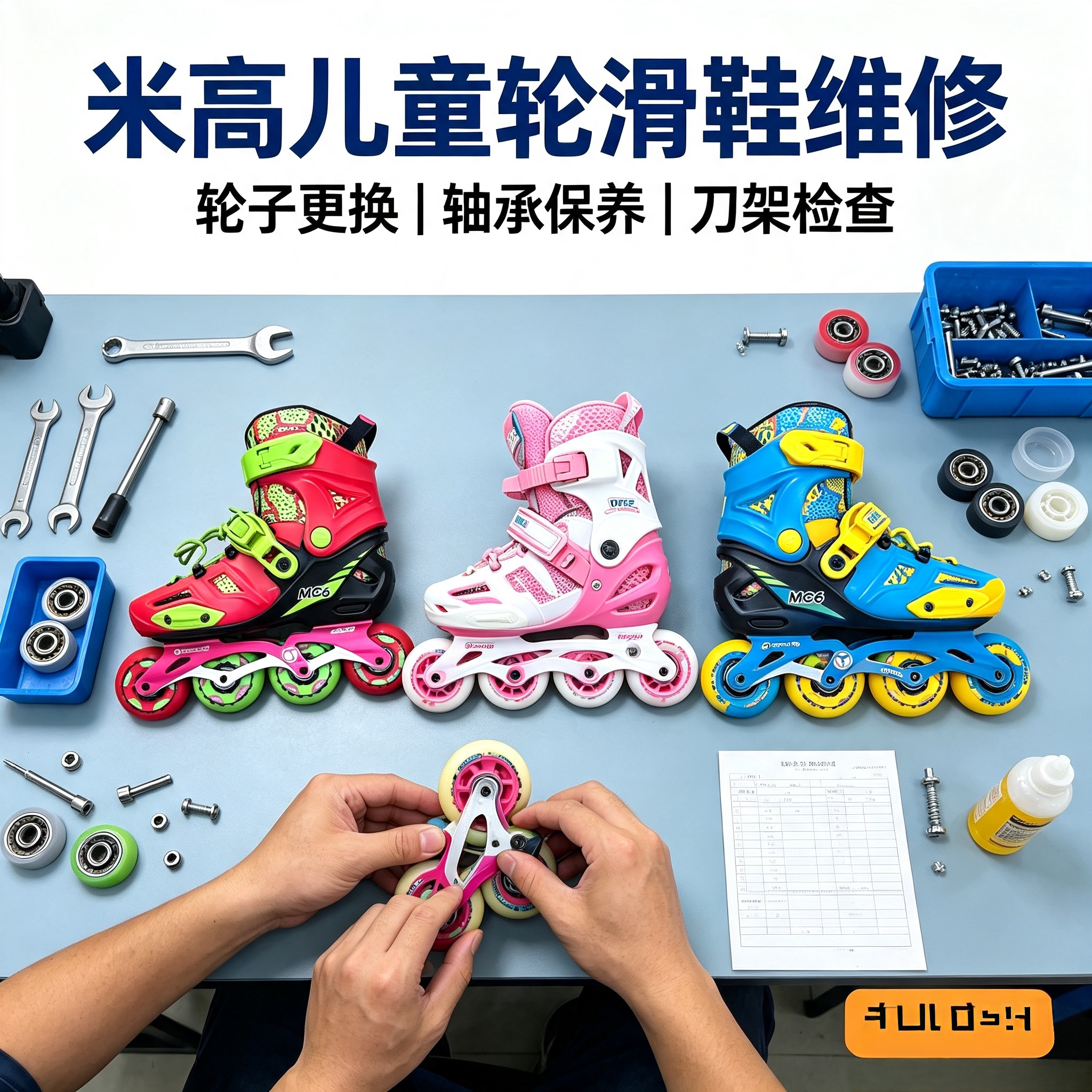 米高乐秀系列轮滑鞋维修寄修MC6/S7/906保养更换轮子轴承刀架配件图片