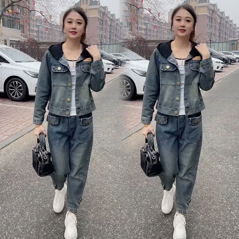 2025春季新款牛仔套装女显瘦休闲运动套装