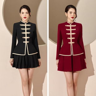 越南小众MAGNOLIA 2026新年新款高干女气质错落骑士扣百褶裙套装