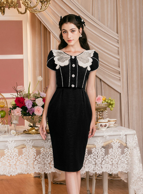 越南LES PETITES MINS品牌 2026夏季新款法式宫廷风蝴蝶圆领裙子