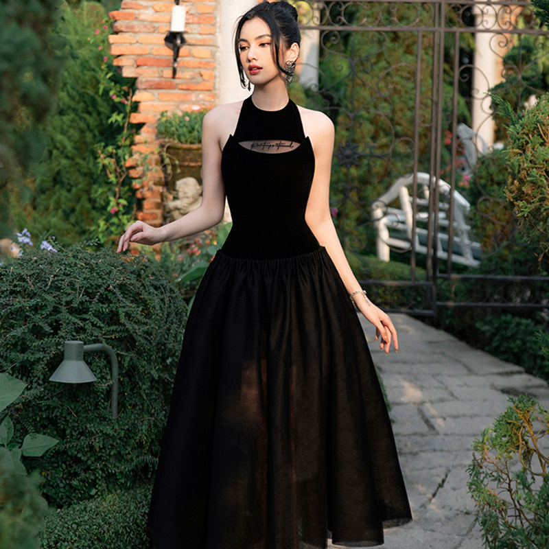 品牌授权越南小众cici 2022新春新款无袖女神复古字母拼接连衣裙