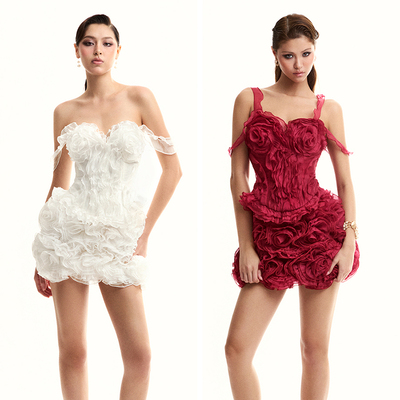 越南小众MUSTHAVE 2026年冬季新款簇拥花朵设计性感法式抹胸裙