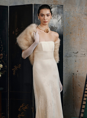 越南小众品牌HUONG 2026年新春新款肌理感米白色高腰抹胸长裙