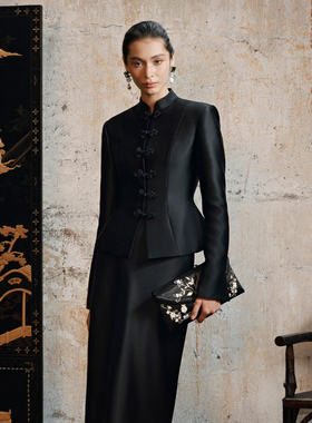 越南小众品牌HUONG 2026年新春新款新中式利落亮面简约黑色套装