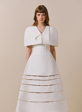 品牌授权 越南小众品牌CICI 2025年春季新款廓形披肩白色法式裙