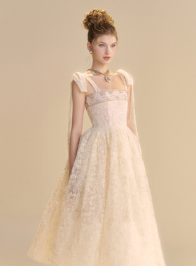 越南小众LINH PHUNG 2025年秋季新款精致米白色系带长裙