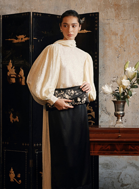 越南小众品牌HUONG 2026年新春新款华丽贵气灯笼袖飘带套装