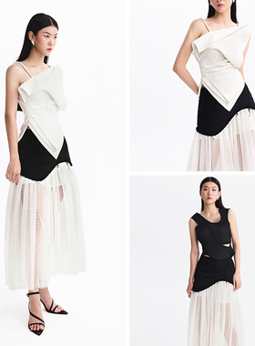 越南小众MUSTHAVE 2024年夏季新款不规则单肩吊带撞色套装裙