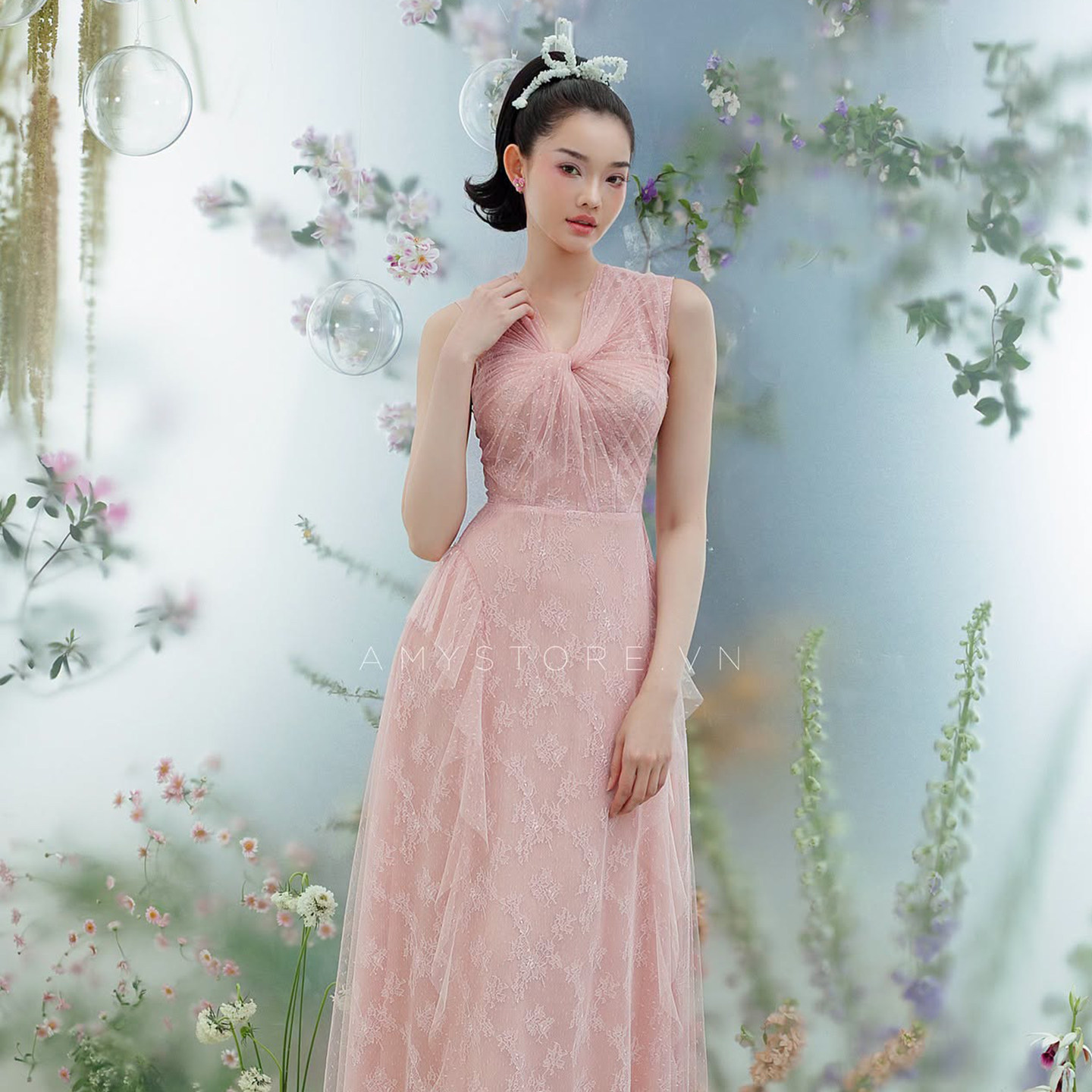 越南小众品牌AMY 2026年夏季新款甜美少女薄纱连衣裙