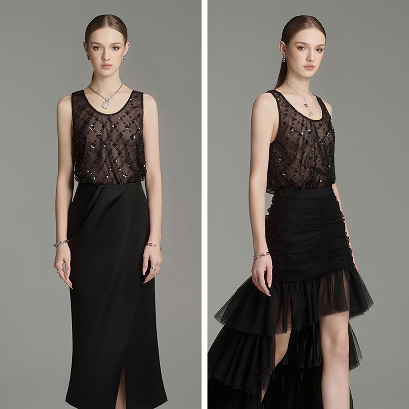 越南小众品牌ARTI 2025年新年新款亮片菱形设计感透气套装裙