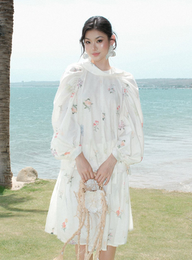 越南小众品牌 ONON MADE2025年夏季新款白色植物印花套装裙