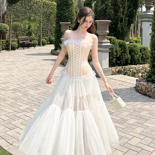 新款 2024夏季 甜美绑带薄纱波点抹胸裙 ANGE 越南小众品牌BEL