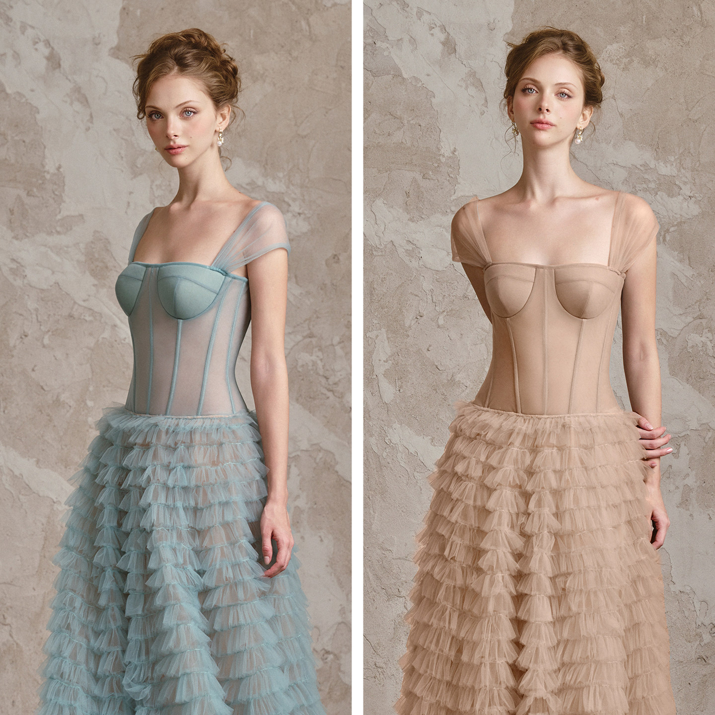 越南小众品牌ROSIE 2025年秋季新款名媛风薄纱微透视修身蛋糕裙