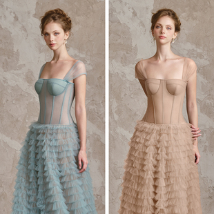 名媛风薄纱微透视修身 新款 蛋糕裙 2025年秋季 越南小众品牌ROSIE