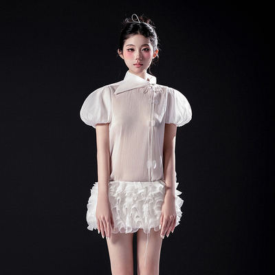 越南小众RAFFINE 2025年春季新款乖乖女甜美泡泡袖套装裙