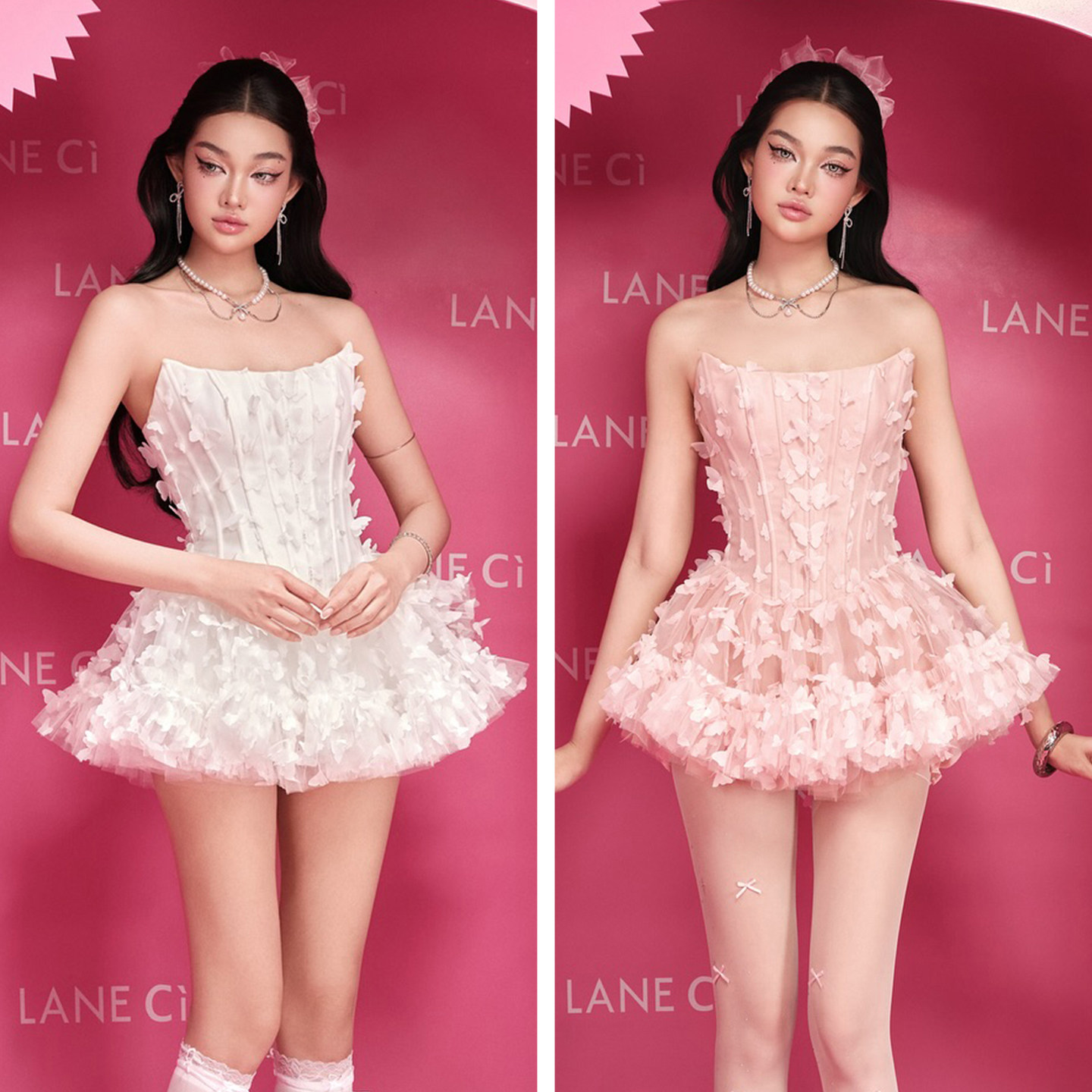 越南小众品牌LANECI 2026年春季新款重工蝴蝶弧形抹胸公主裙